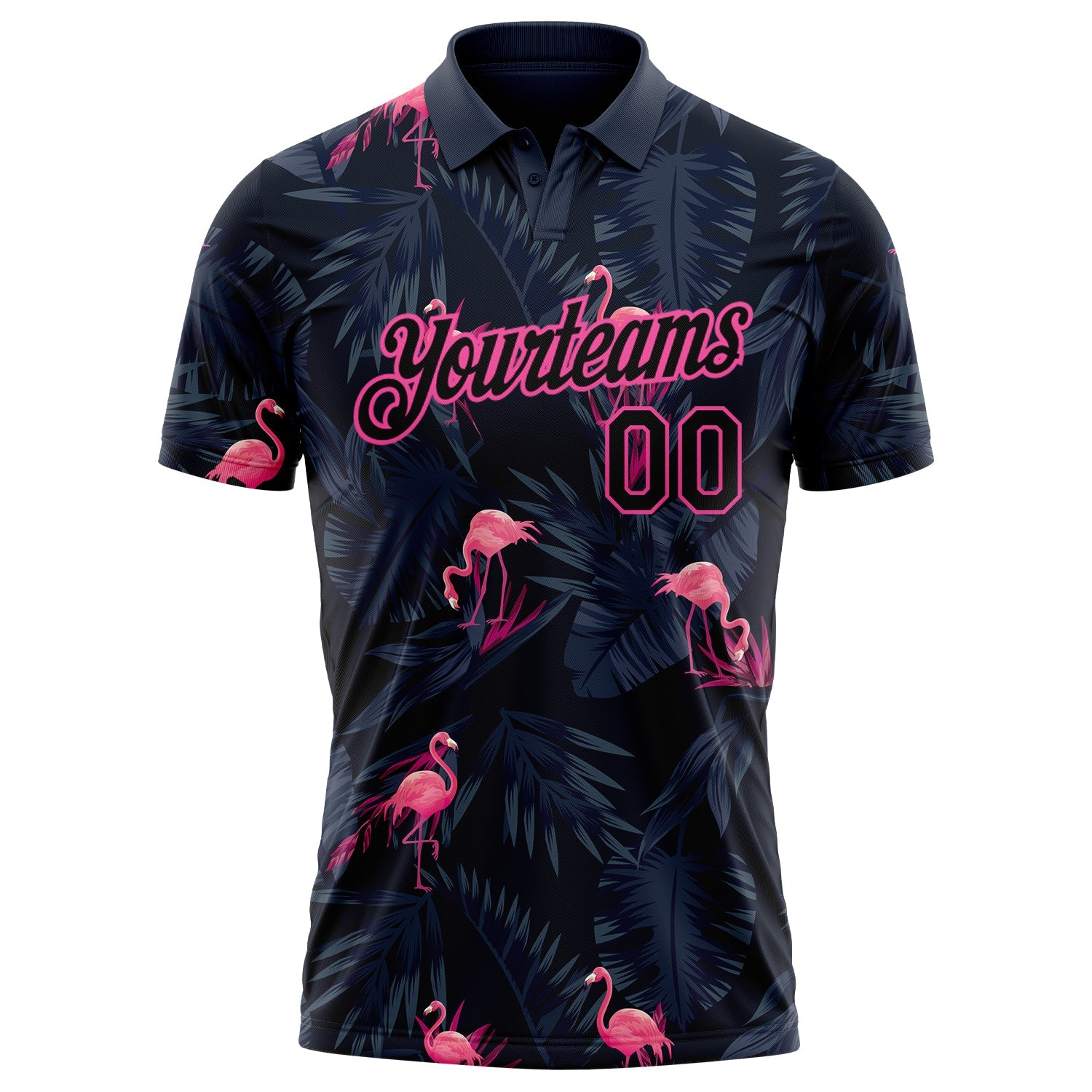 Custom Black Pink 3D Pattern Design Flamingo Performance Golf Polo Shirt view 2