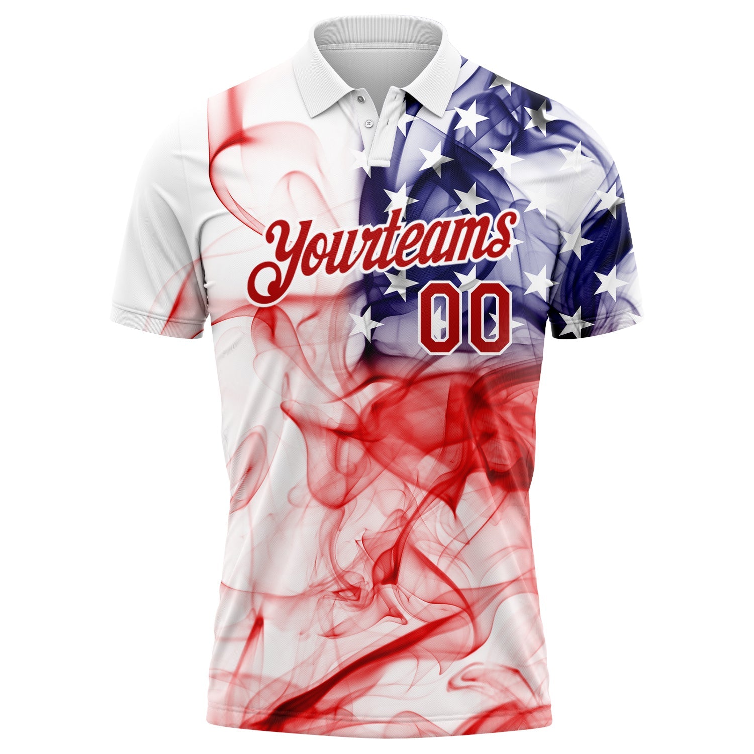 Custom White Red-Purple 3D American Flag Performance Golf Polo Shirt view 2