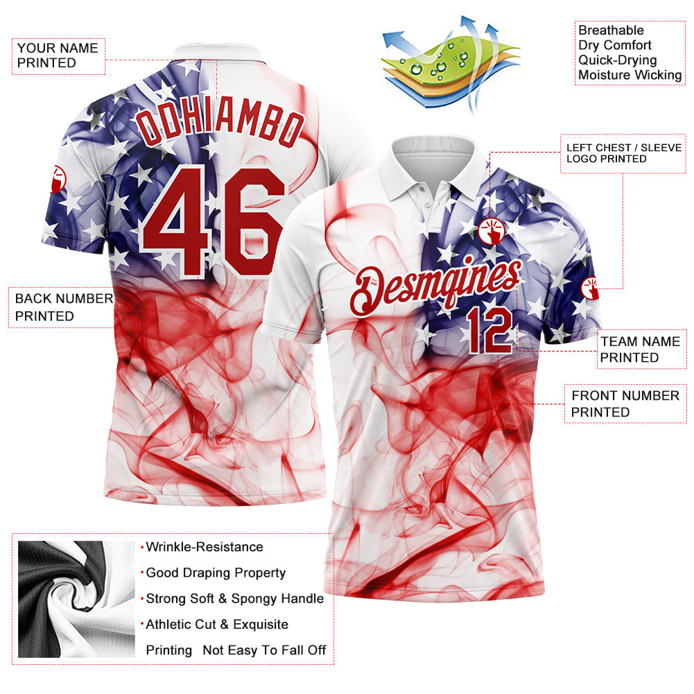 Custom White Red-Purple 3D American Flag Performance Golf Polo Shirt view 3
