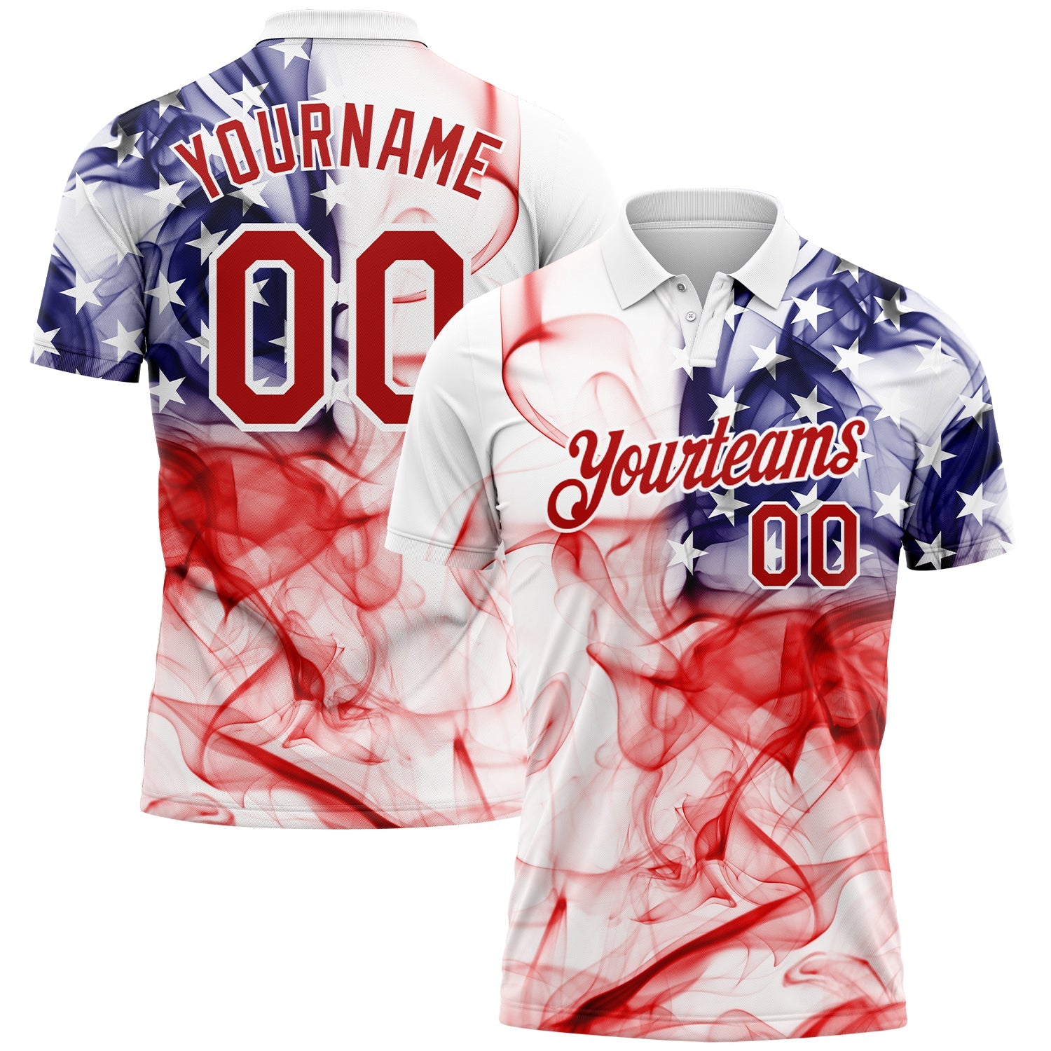 Custom White Red-Purple 3D American Flag Performance Golf Polo Shirt - Main View