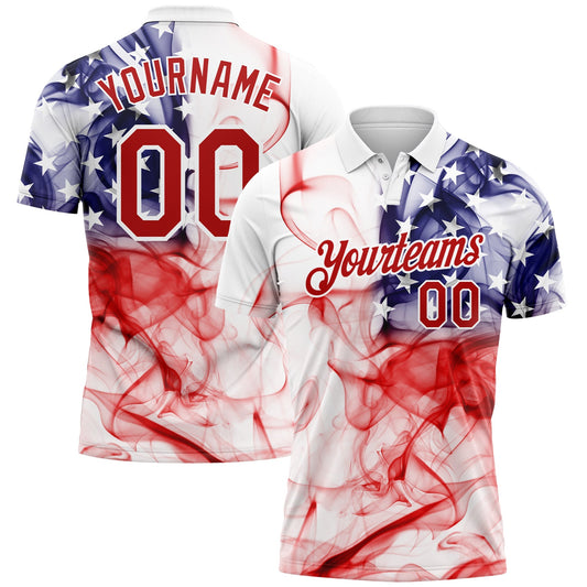 Custom White Red-Purple 3D American Flag Performance Golf Polo Shirt - Main View