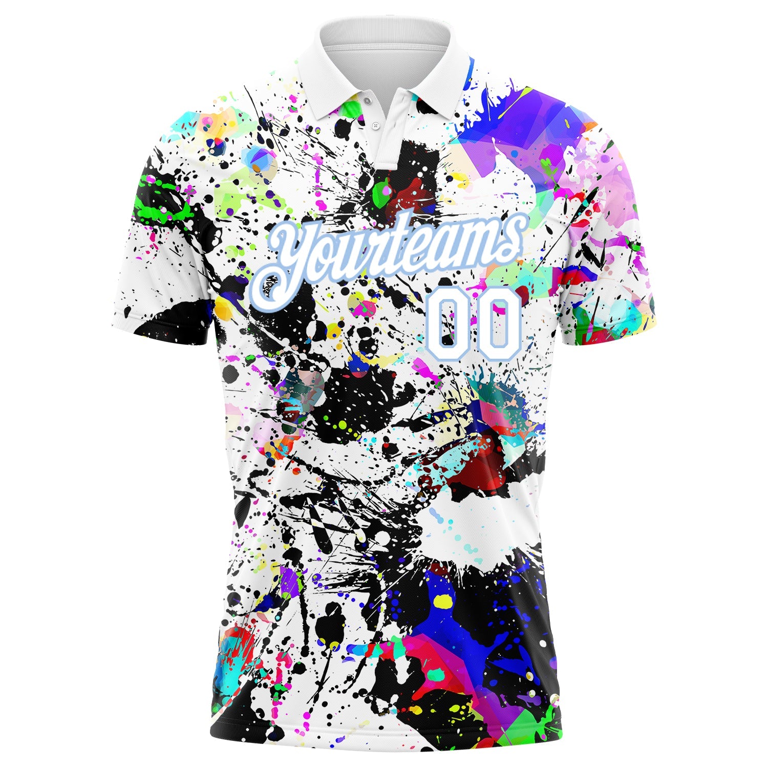 Custom Graffiti Pattern White-Light Blue 3D Splashes Performance Golf Polo Shirt view 2