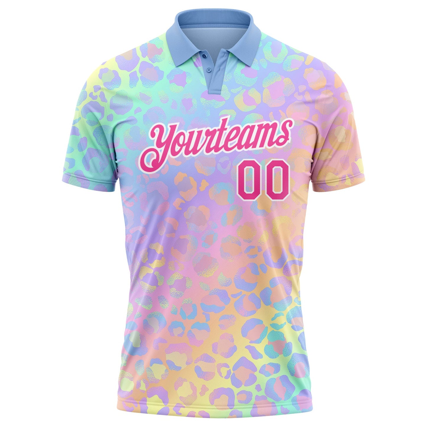 Custom Pink White 3D Pattern Design Leopard Print Performance Golf Polo Shirt view 2