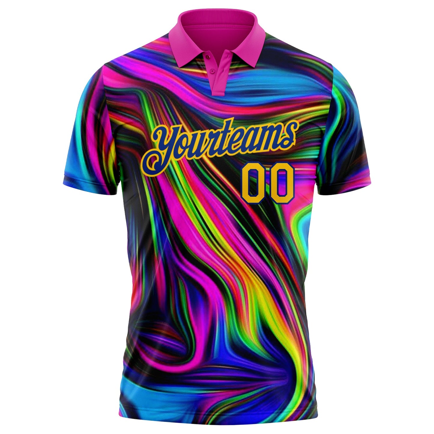 Custom Deep Pink Yellow-Royal 3D Pattern Design Abstract Colorful Psychedelic Fluid Art Performance Golf Polo Shirt view 2