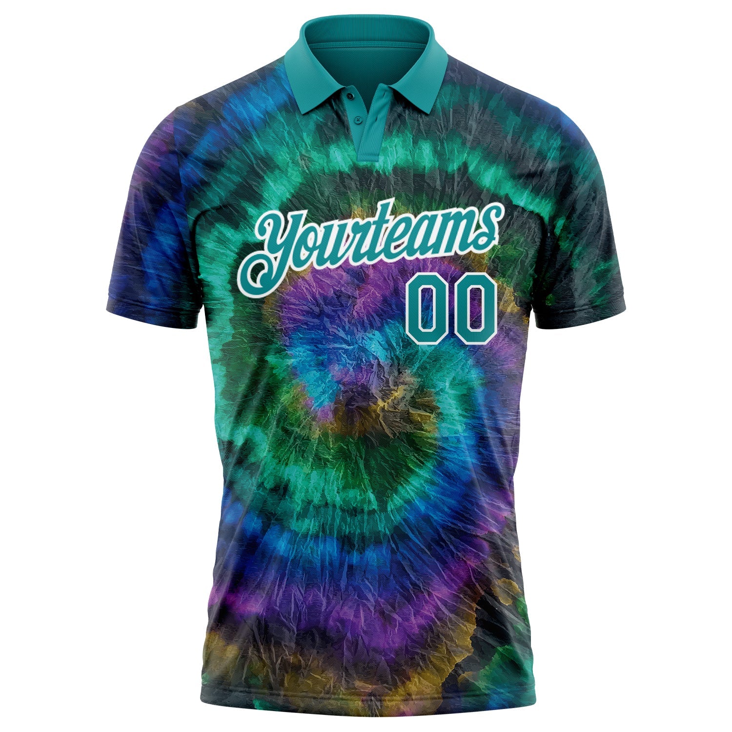 Custom Tie Dye Teal-White 3D Performance Golf Polo Shirt view 2