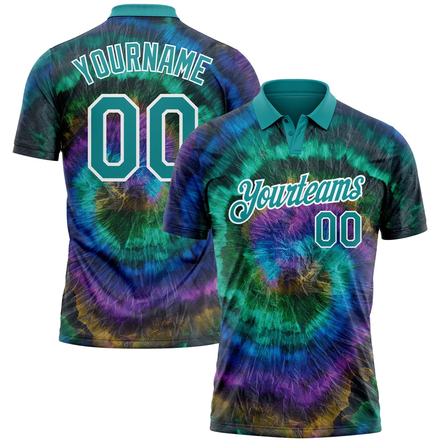 Custom Tie Dye Teal-White 3D Performance Golf Polo Shirt - Main View