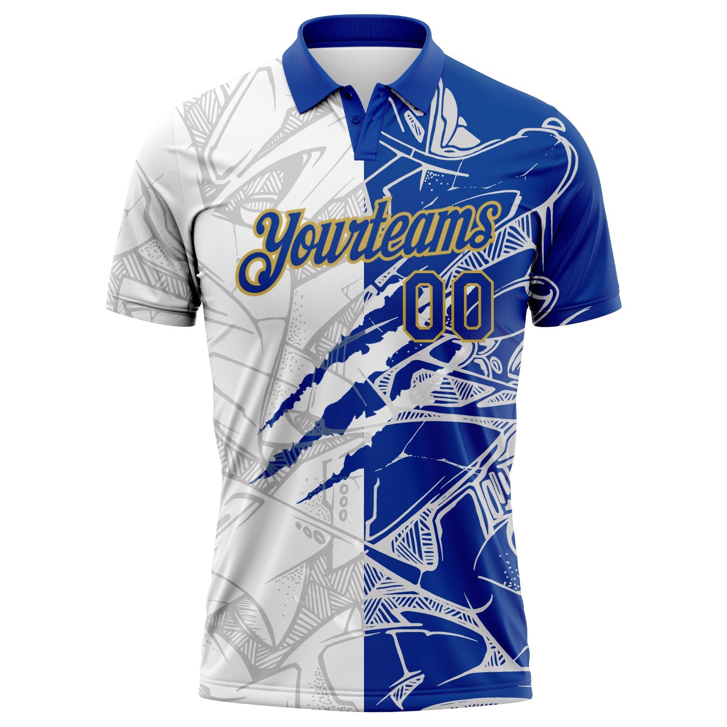 Custom Graffiti Pattern Royal-Old Gold 3D Scratch Performance Golf Polo Shirt view 2