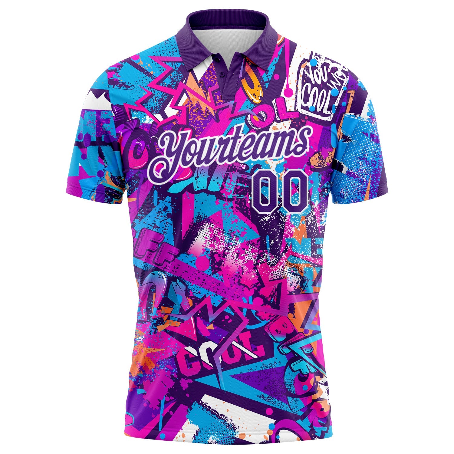 Custom Graffiti Pattern Purple-White 3D Performance Golf Polo Shirt view 2