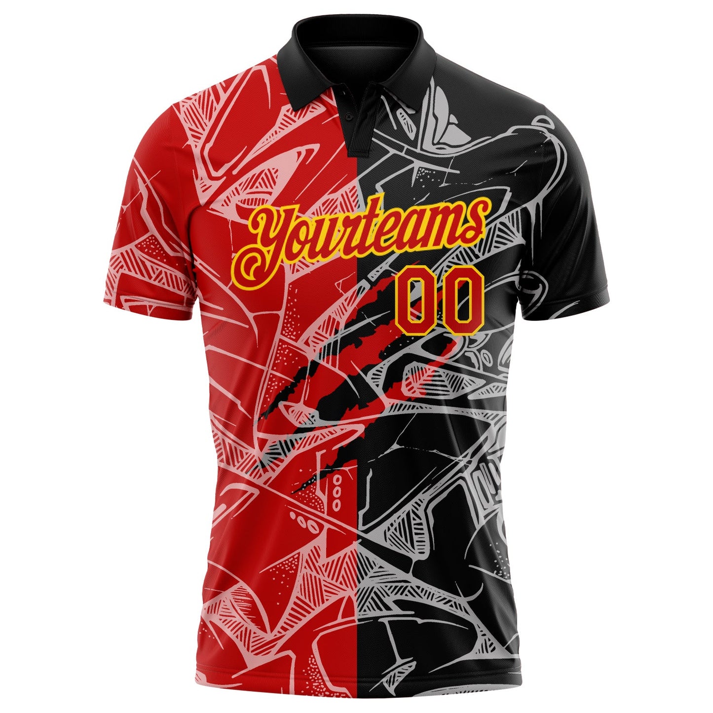 Custom Graffiti Pattern Red-Yellow 3D Scratch Performance Golf Polo Shirt view 2