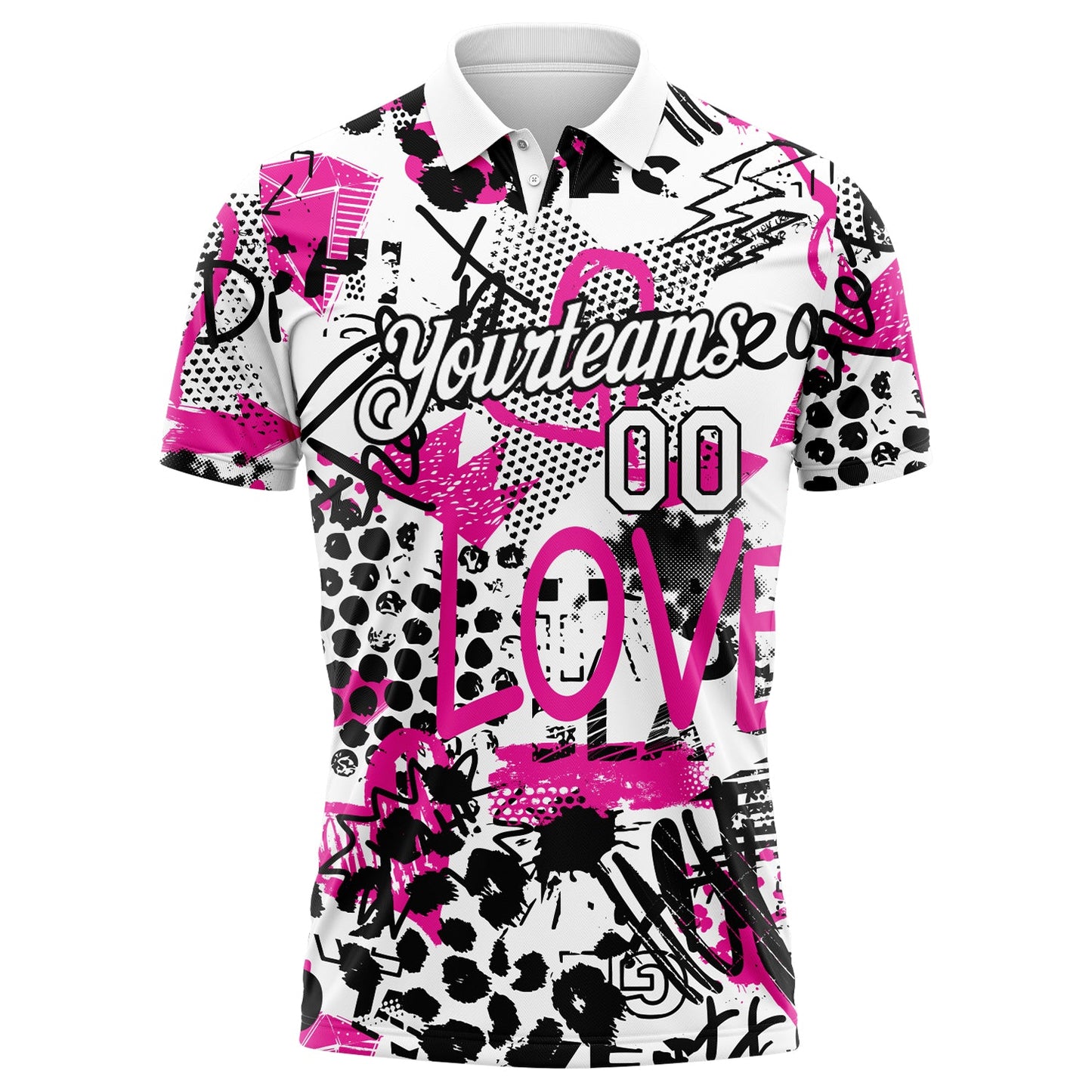 Custom Graffiti Pattern White-Black 3D Performance Golf Polo Shirt view 2