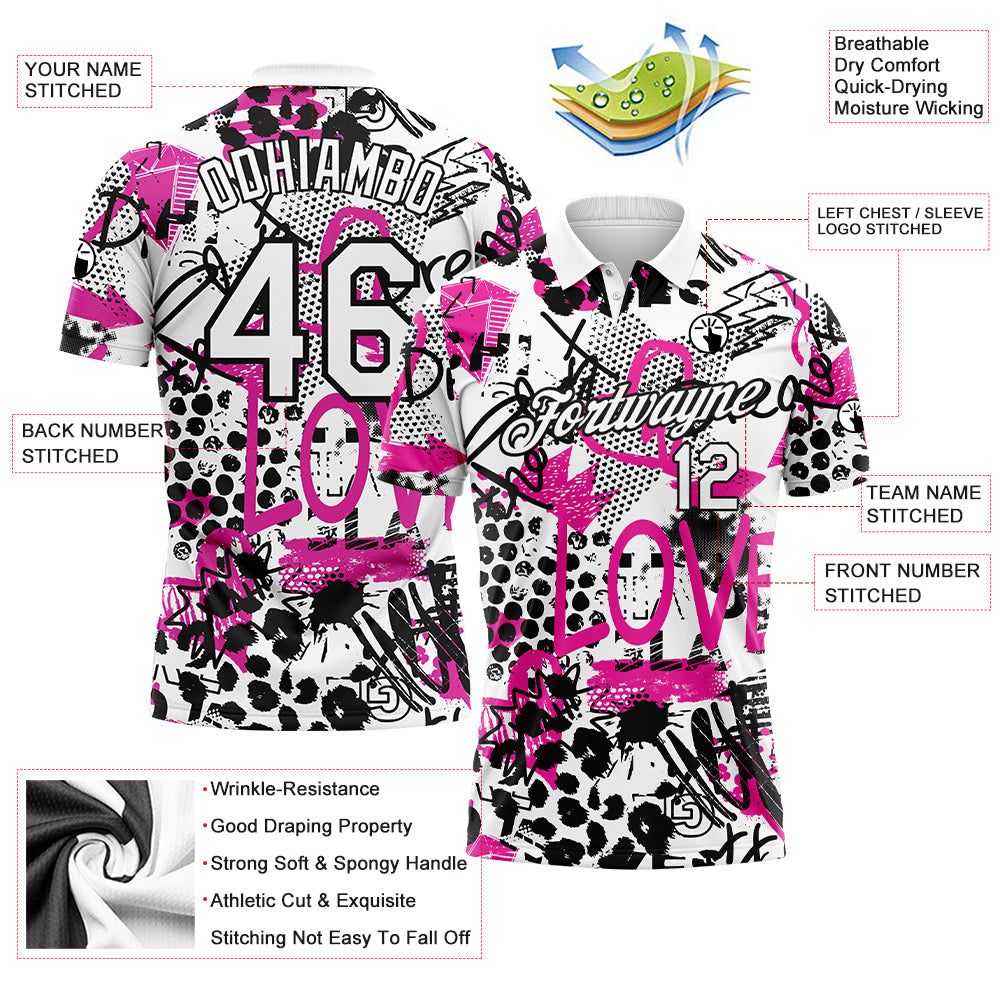 Custom Graffiti Pattern White-Black 3D Performance Golf Polo Shirt view 3