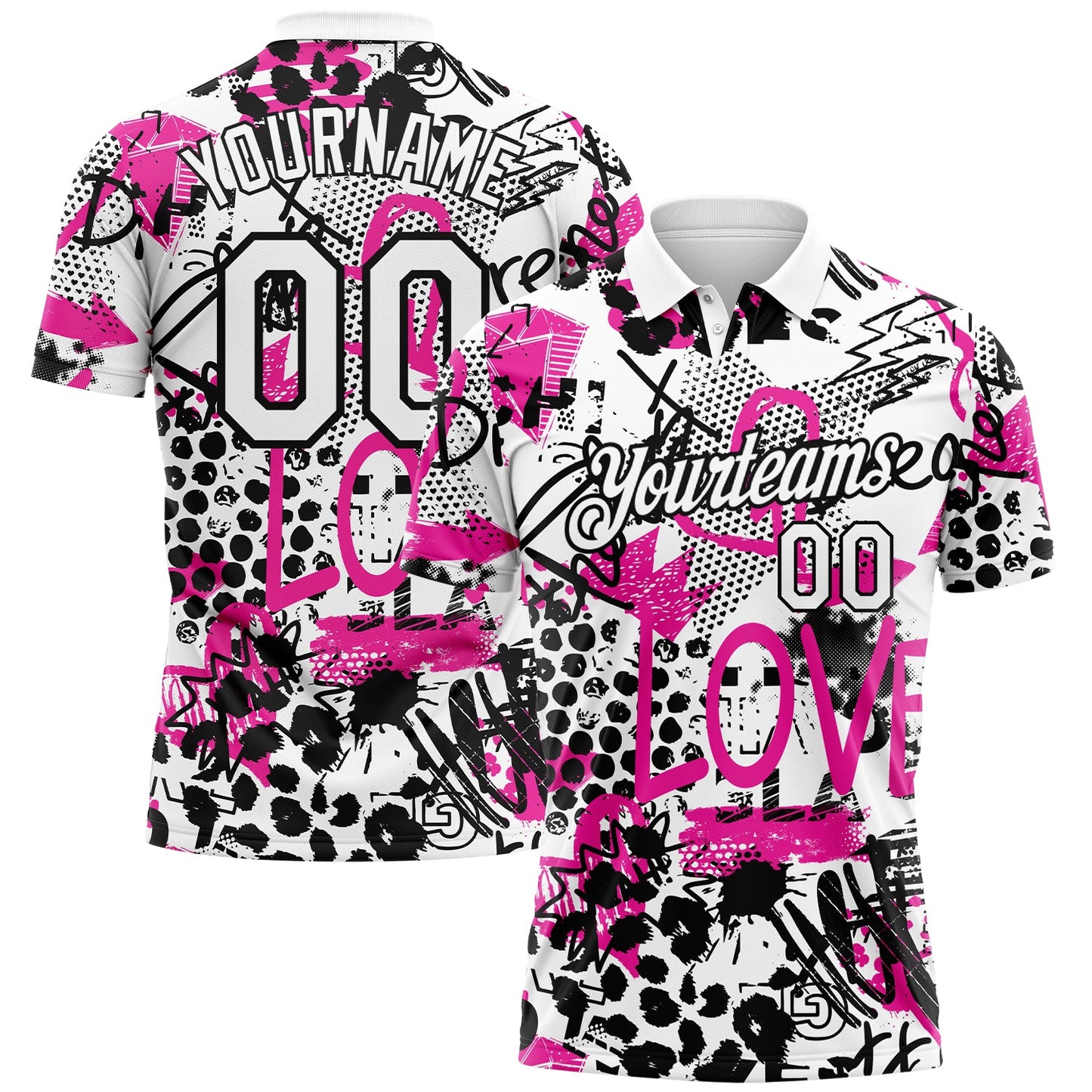 Custom Graffiti Pattern White-Black 3D Performance Golf Polo Shirt - Main View