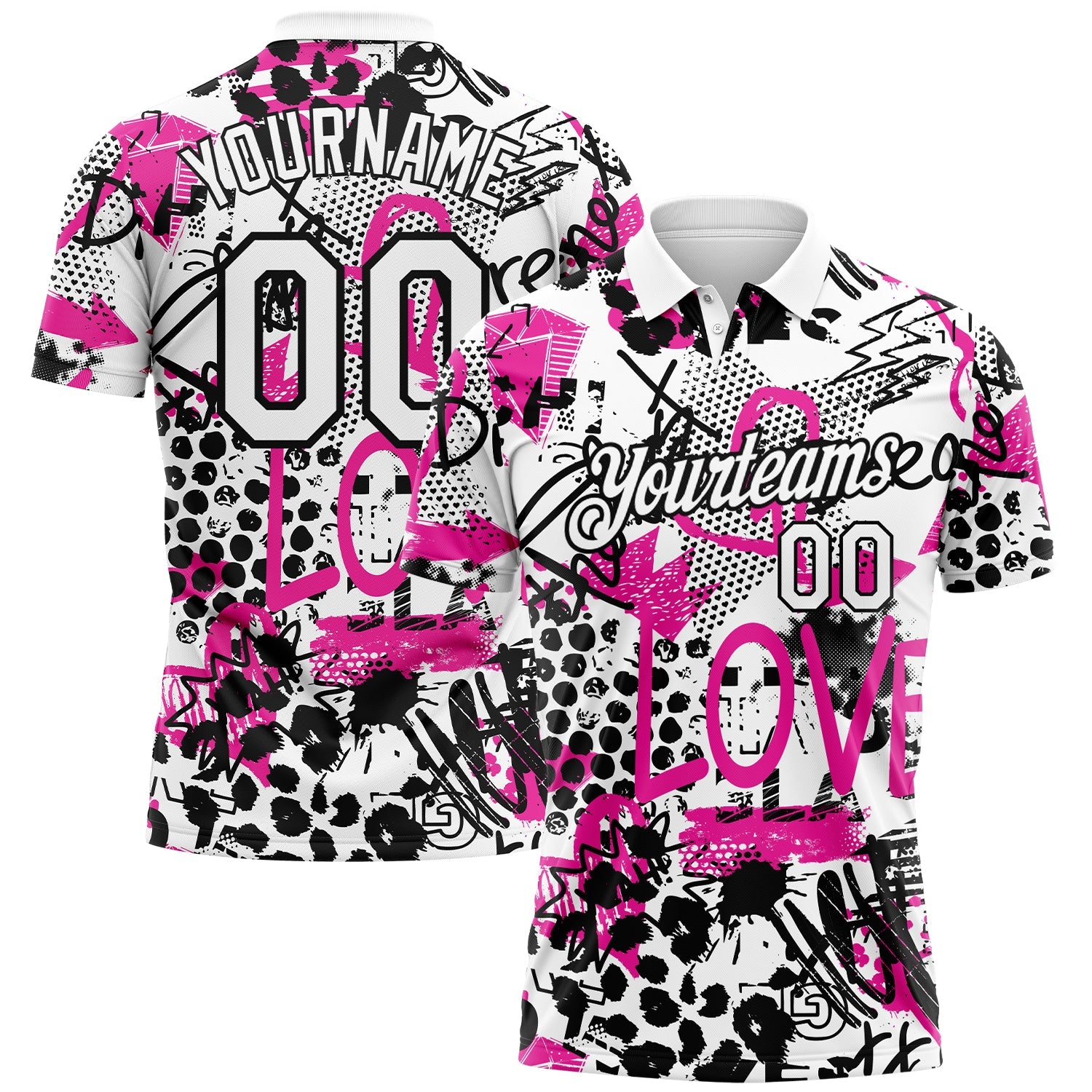 Custom Graffiti Pattern White-Black 3D Performance Golf Polo Shirt - Main View
