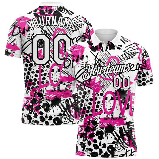 Custom Graffiti Pattern White-Black 3D Performance Golf Polo Shirt - Main View