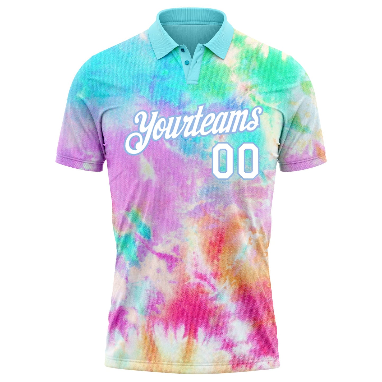 Custom Tie Dye White-Light Blue 3D Watercolor Performance Golf Polo Shirt view 2