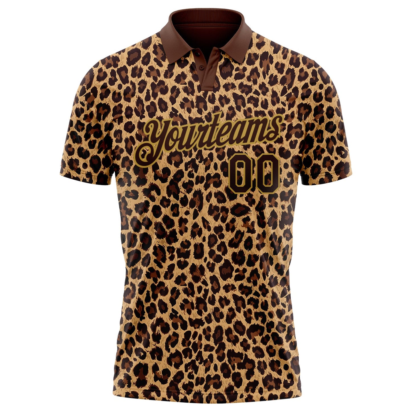 Custom Brown Old Gold 3D Pattern Design Leopard Print Performance Golf Polo Shirt view 2