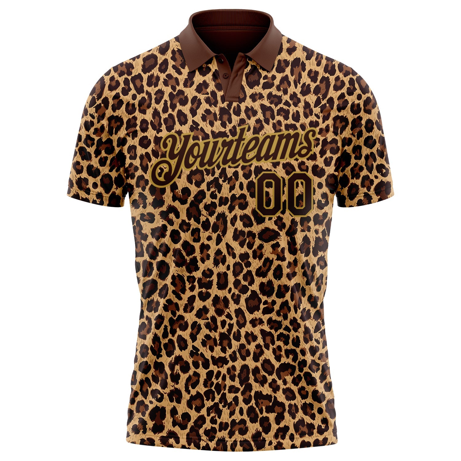 Custom Brown Old Gold 3D Pattern Design Leopard Print Performance Golf Polo Shirt view 2