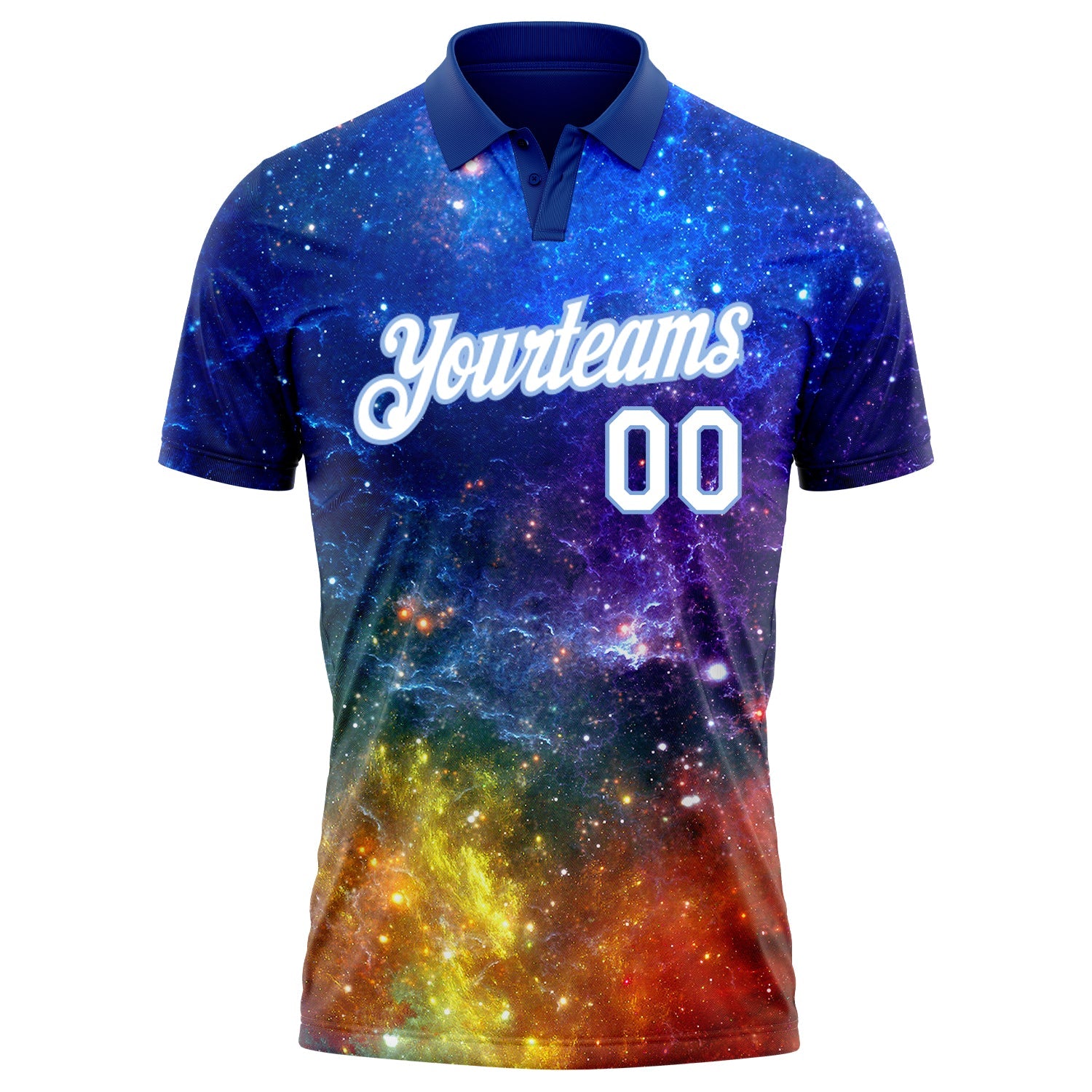 Custom Galactic White-Light Blue 3D Performance Golf Polo Shirt view 2