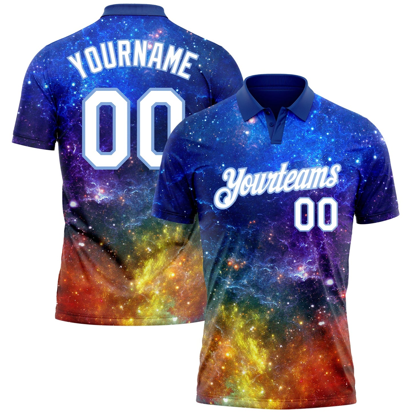 Custom Galactic White-Light Blue 3D Performance Golf Polo Shirt - Main View