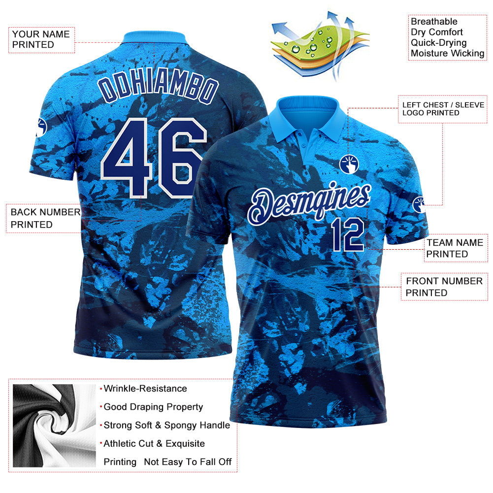 Custom Graffiti Pattern Royal-White 3D Performance Golf Polo Shirt view 3