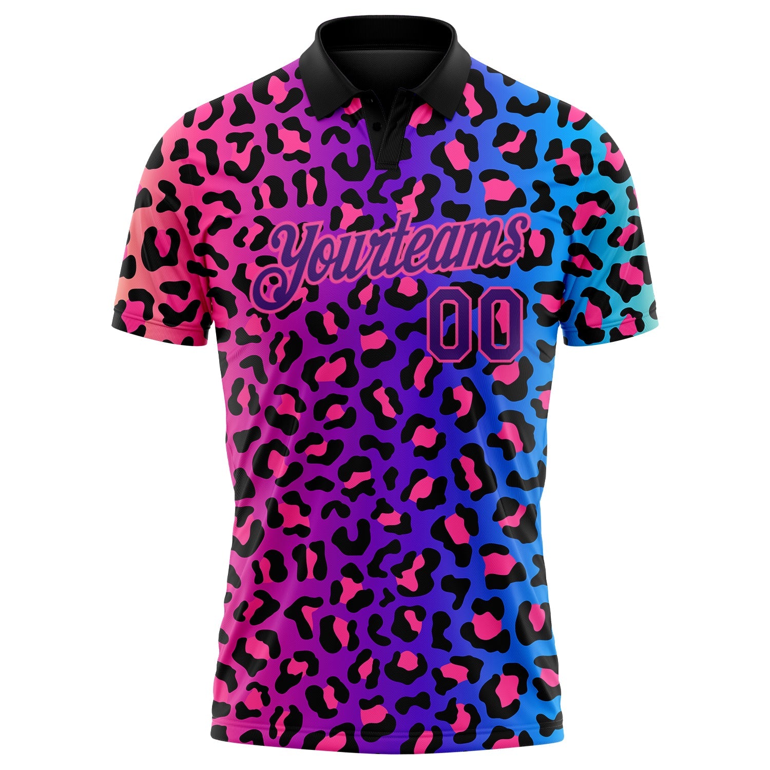 Custom Pink Purple-Black 3D Pattern Design Leopard Print Performance Golf Polo Shirt view 2