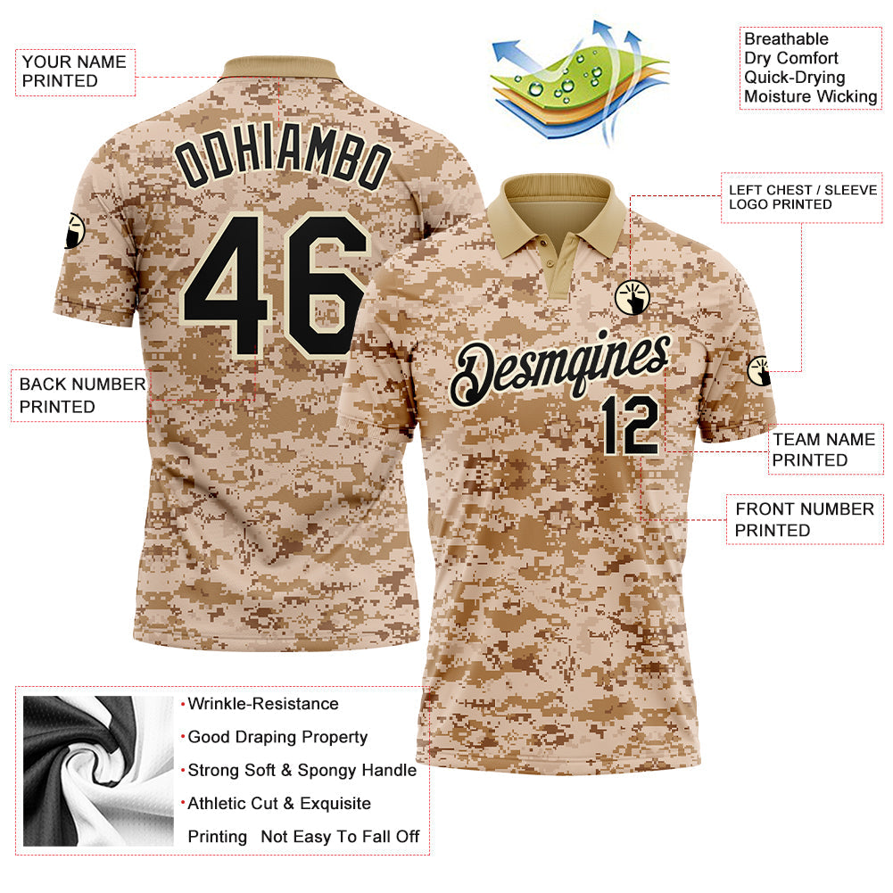 Custom Camo Black-Cream Performance Salute To Service Golf Polo Shirt view 3