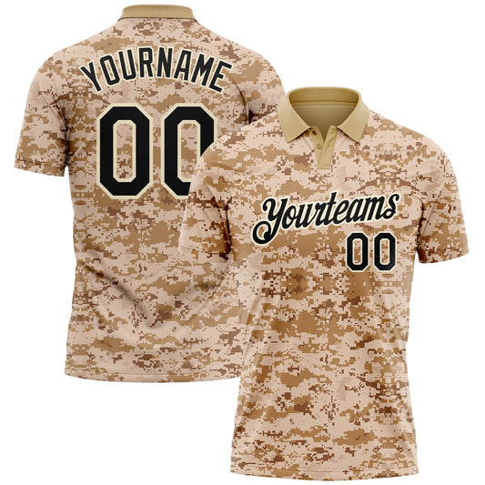 Custom Camo Black-Cream Performance Salute To Service Golf Polo Shirt - Main View