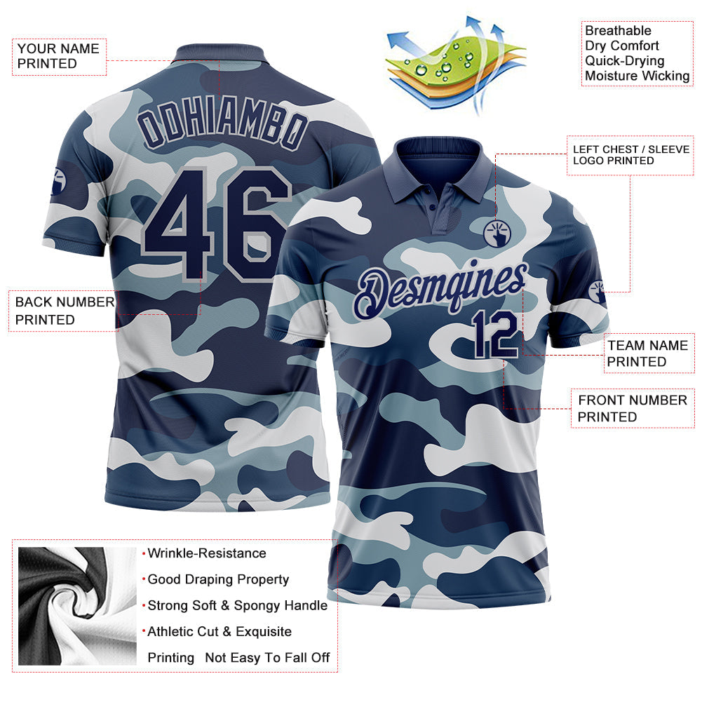Custom Camo Navy-Light Gray Performance Salute To Service Golf Polo Shirt view 3