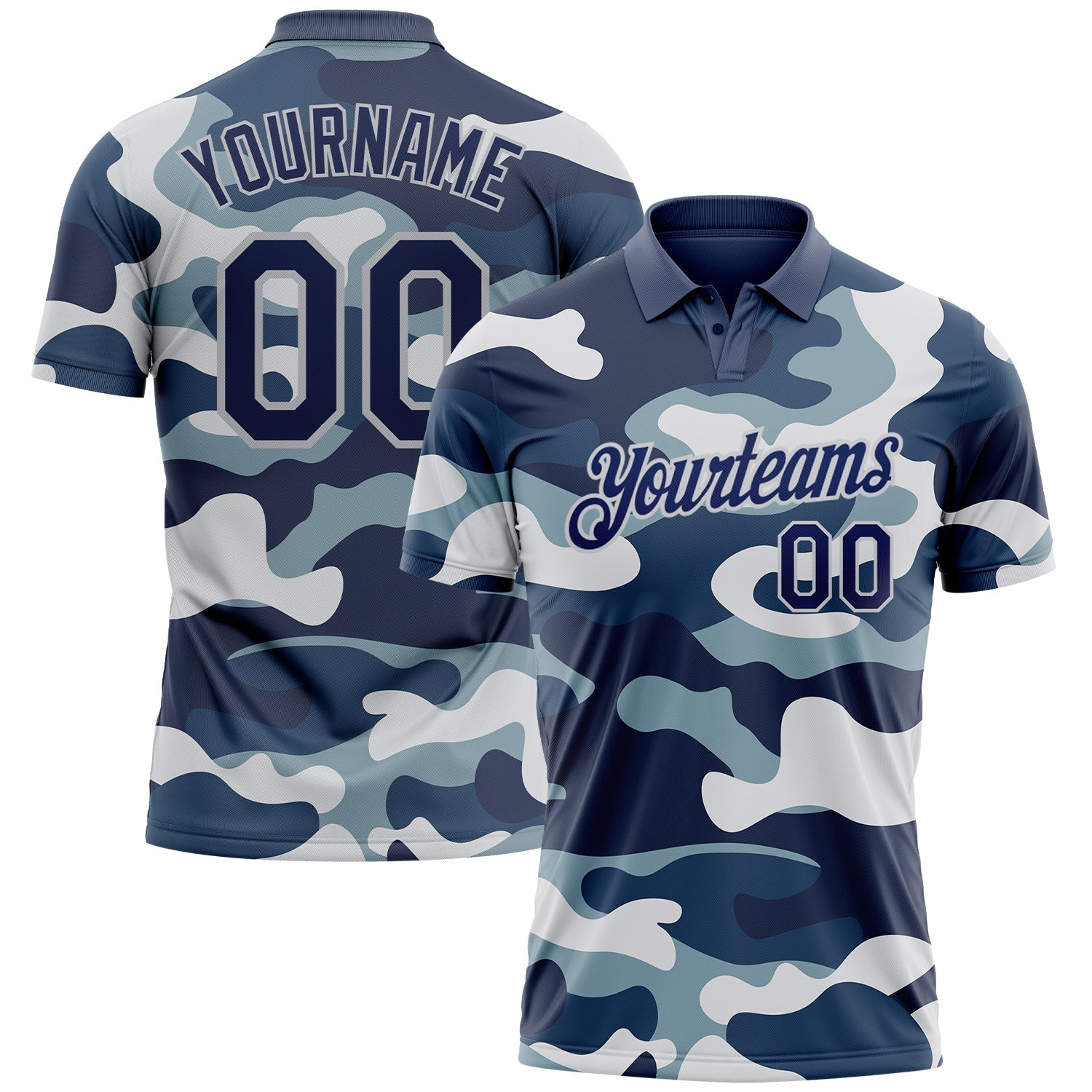 Custom Camo Navy-Light Gray Performance Salute To Service Golf Polo Shirt - Main View