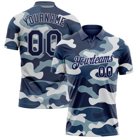 Custom Camo Navy-Light Gray Performance Salute To Service Golf Polo Shirt - Main View