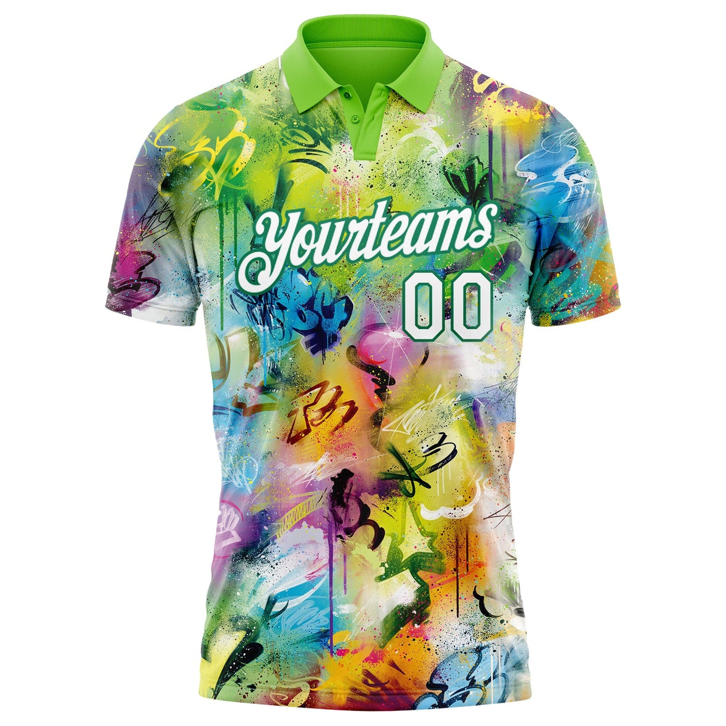 Custom Graffiti Pattern White-Kelly Green 3D Performance Golf Polo Shirt view 2
