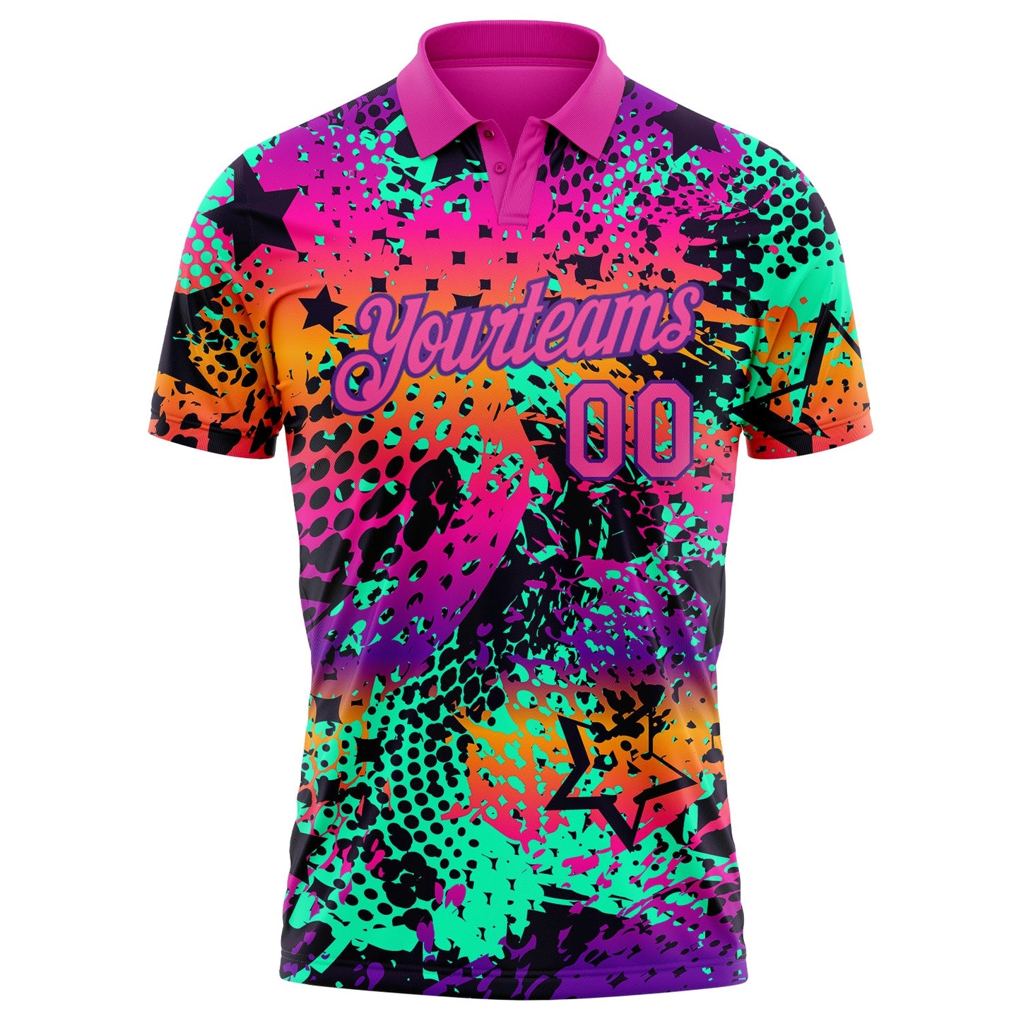 Custom Graffiti Pattern Pink-Purple 3D Performance Golf Polo Shirt view 2
