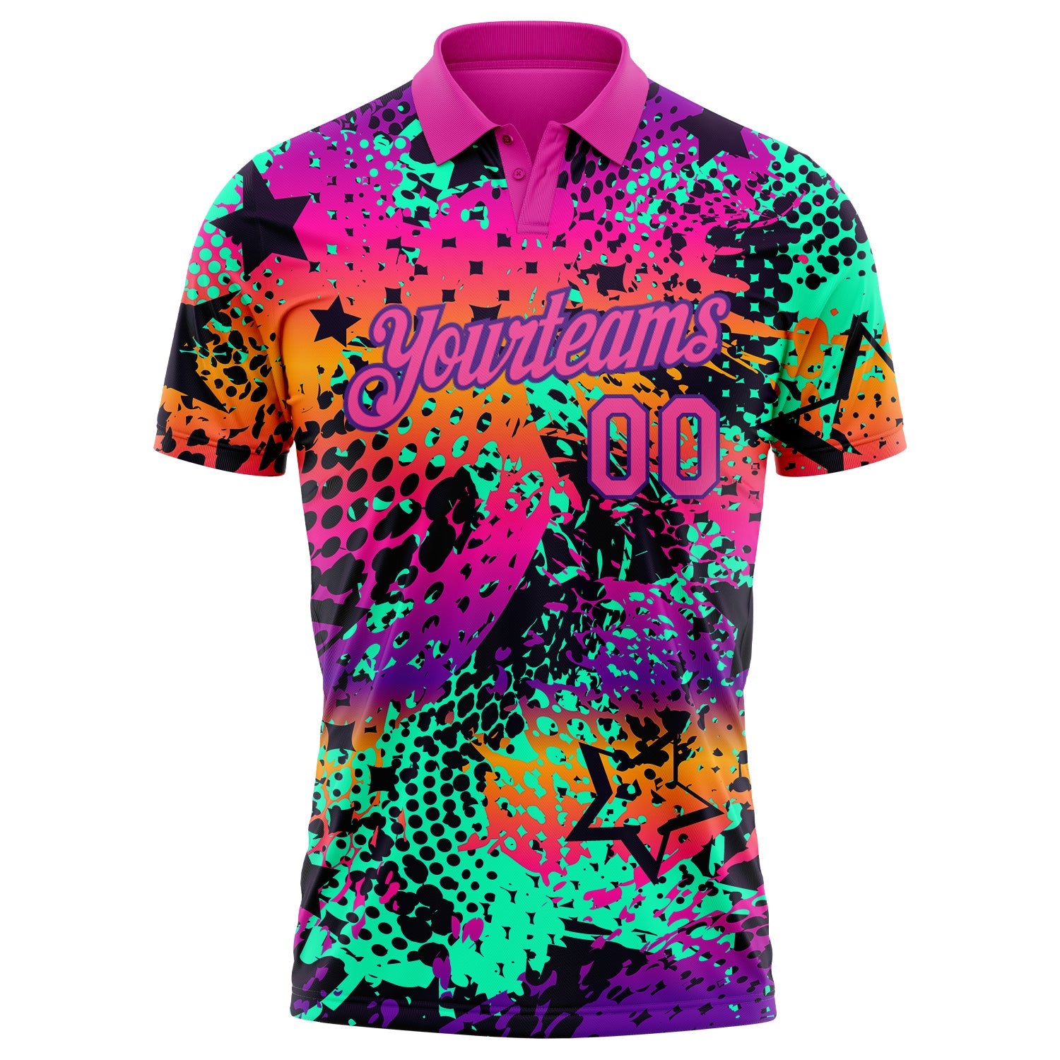 Custom Graffiti Pattern Pink-Purple 3D Performance Golf Polo Shirt view 2