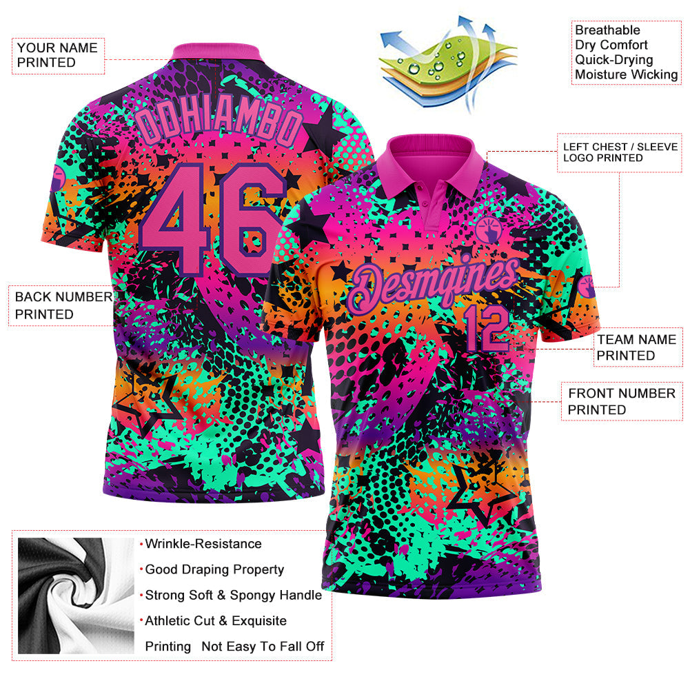 Custom Graffiti Pattern Pink-Purple 3D Performance Golf Polo Shirt view 3