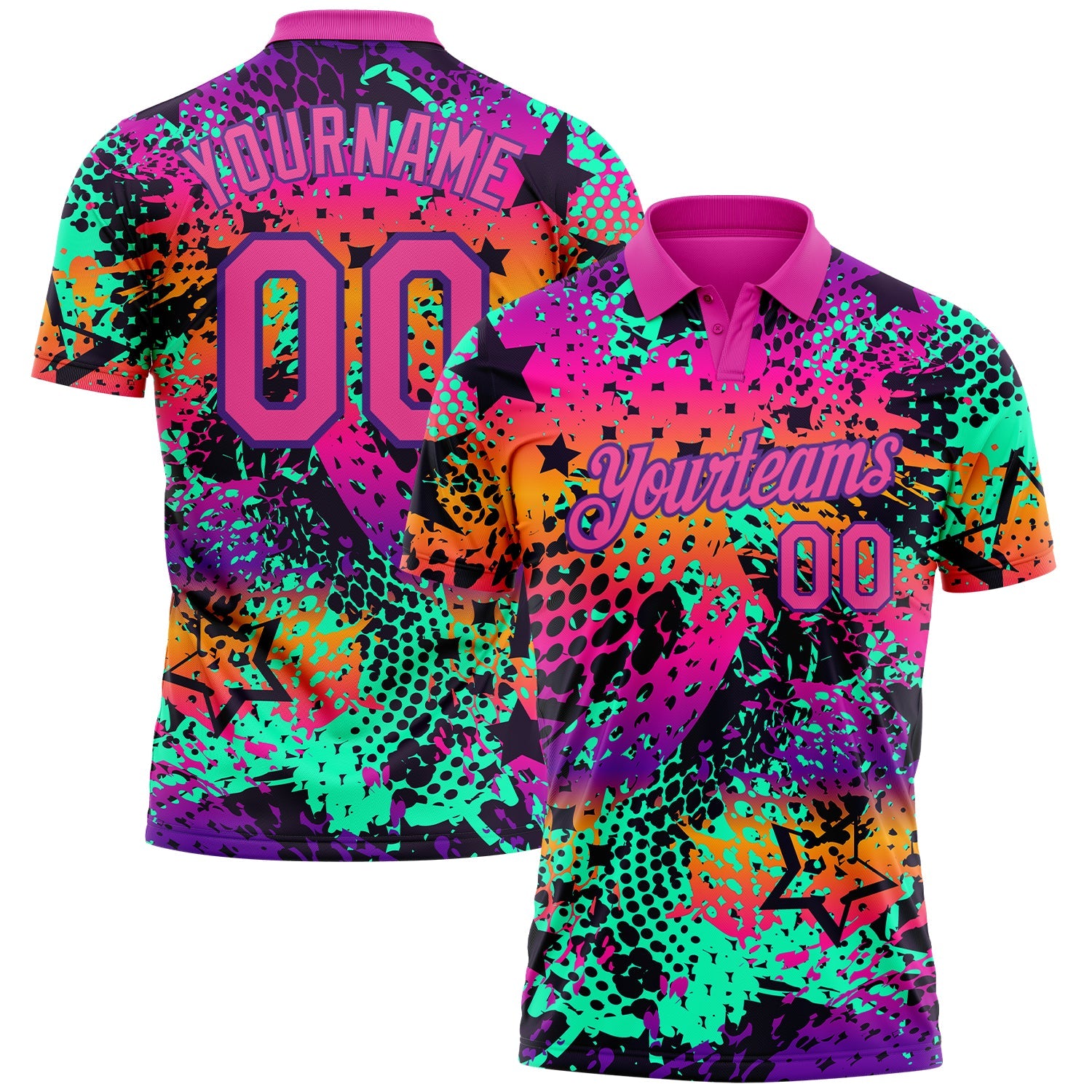 Custom Graffiti Pattern Pink-Purple 3D Performance Golf Polo Shirt - Main View