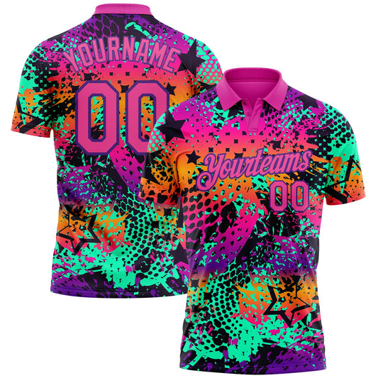 Custom Graffiti Pattern Pink-Purple 3D Performance Golf Polo Shirt - Main View