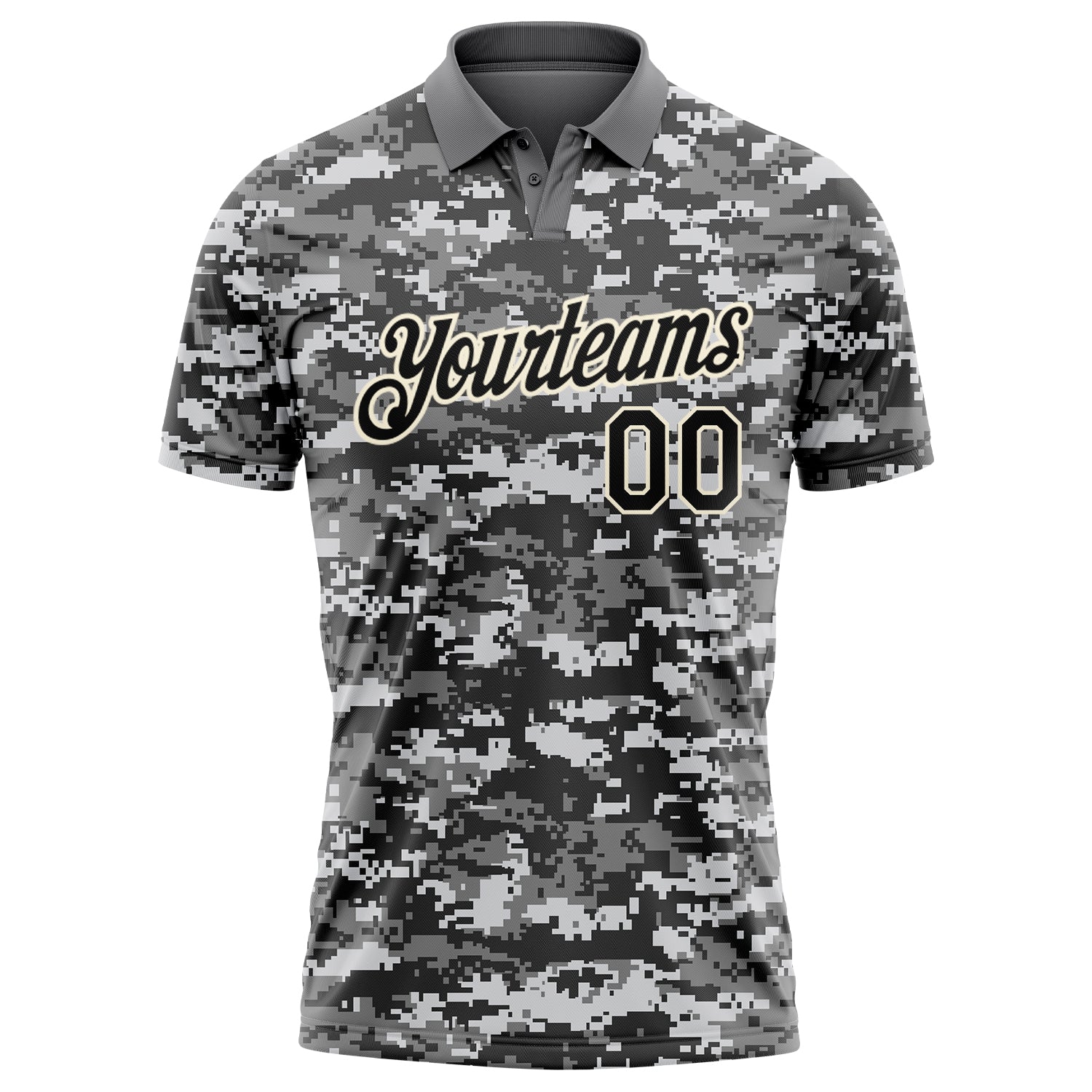 Custom Camo Black-Cream 3D Performance Salute To Service Golf Polo Shirt view 2