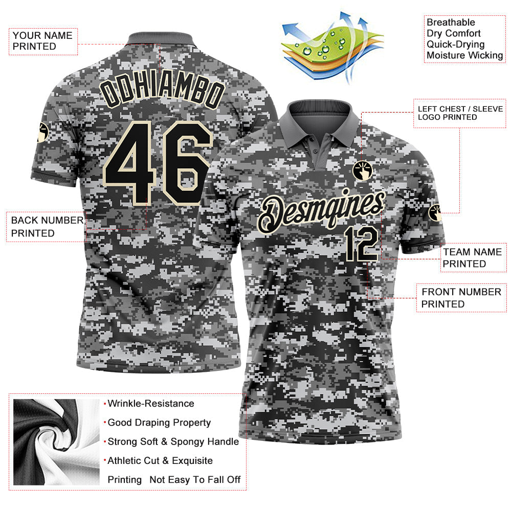 Custom Camo Black-Cream 3D Performance Salute To Service Golf Polo Shirt view 3