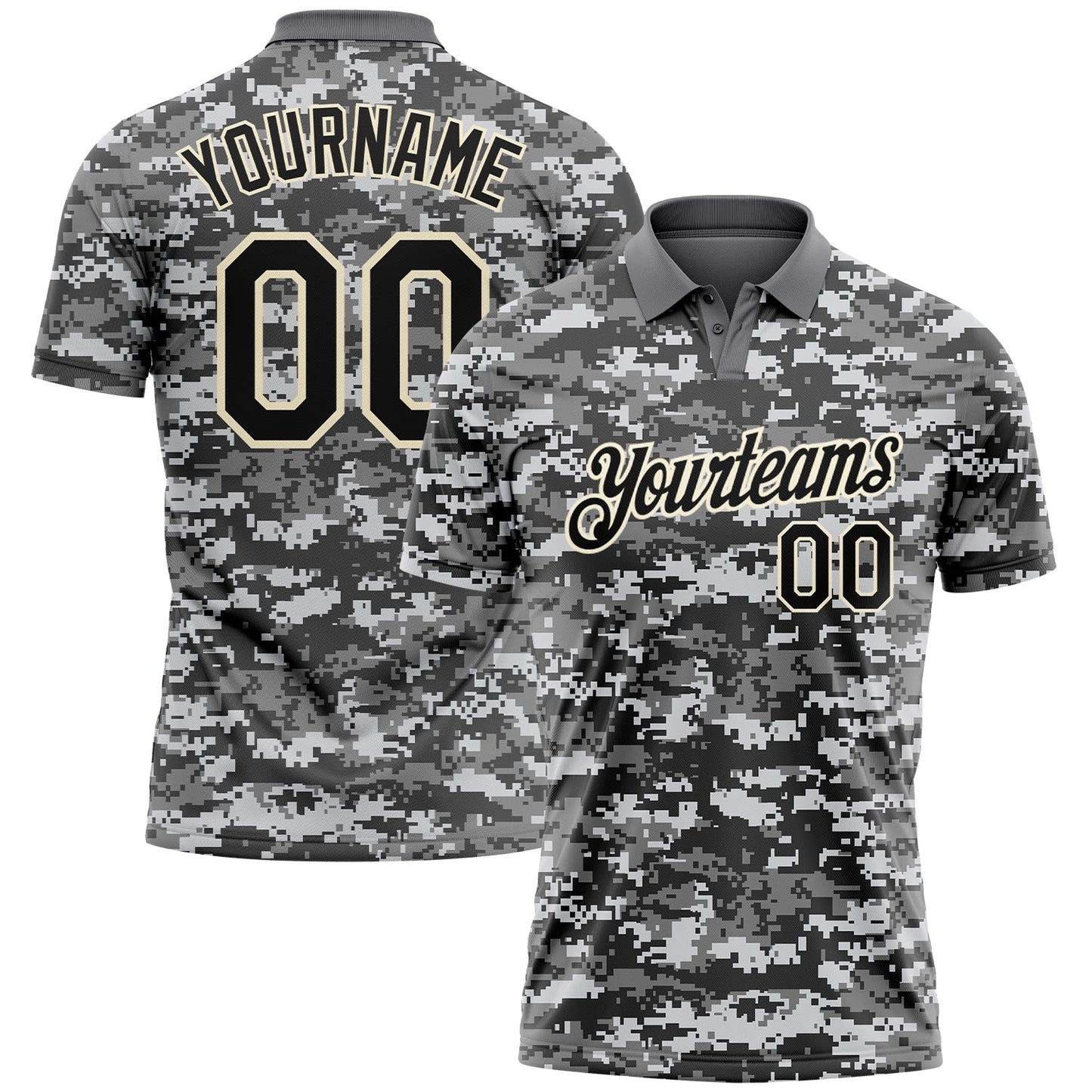 Custom Camo Black-Cream 3D Performance Salute To Service Golf Polo Shirt - Main View