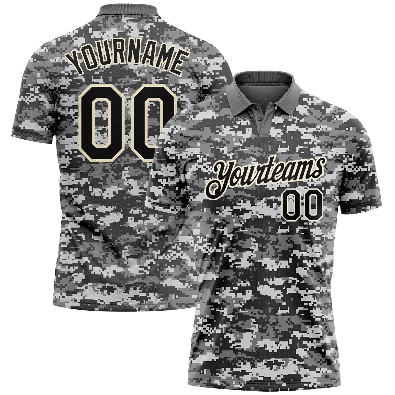Custom Camo Black-Cream 3D Performance Salute To Service Golf Polo Shirt - Main View
