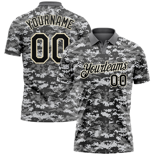 Custom Camo Black-Cream 3D Performance Salute To Service Golf Polo Shirt - Main View