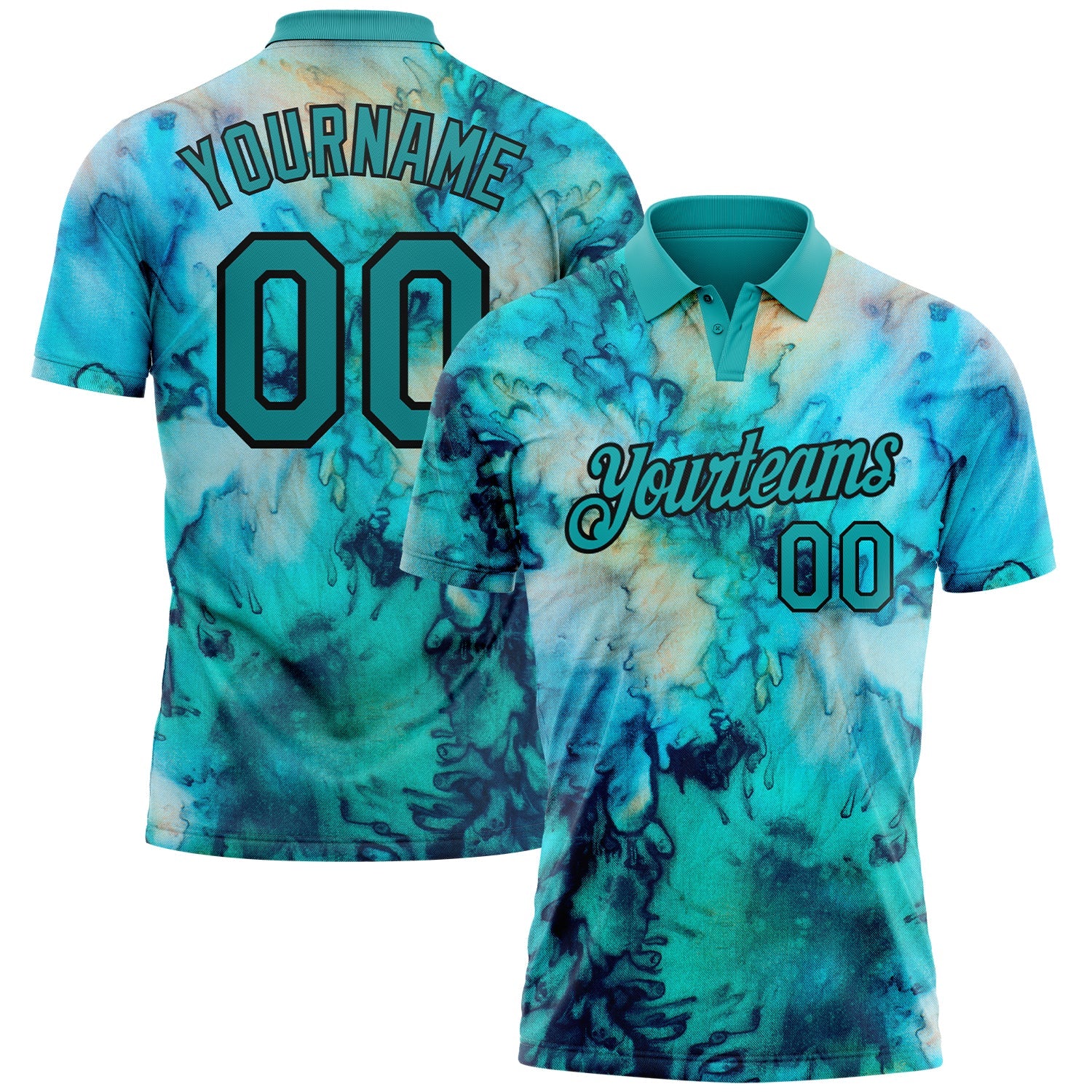 Custom Tie Dye Teal-Black 3D Performance Golf Polo Shirt - Main View