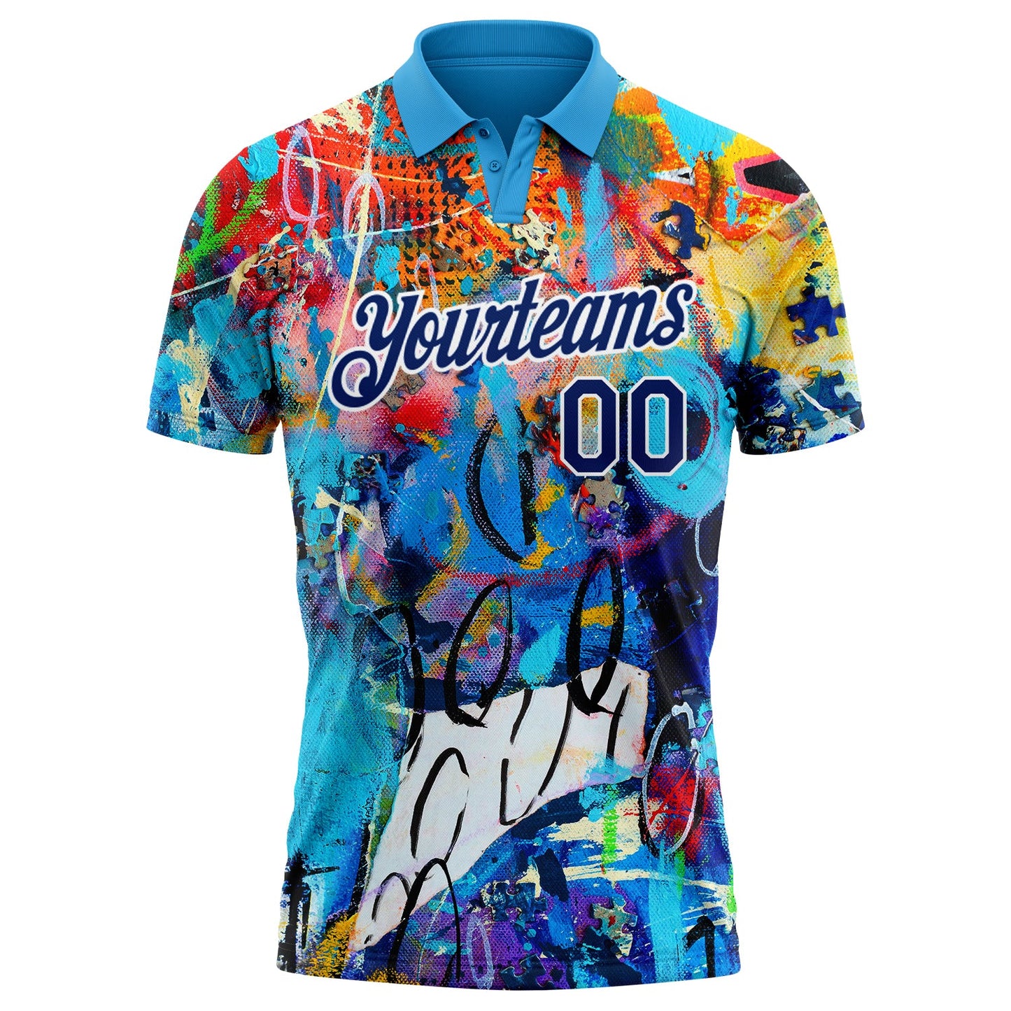 Custom Graffiti Pattern Royal-White 3D Performance Golf Polo Shirt view 2