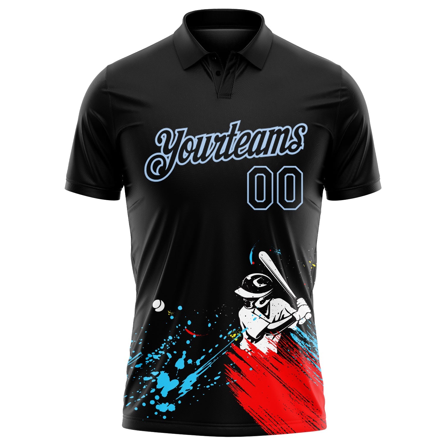 Custom Graffiti Pattern Black-Light Blue 3D Performance Golf Polo Shirt view 2