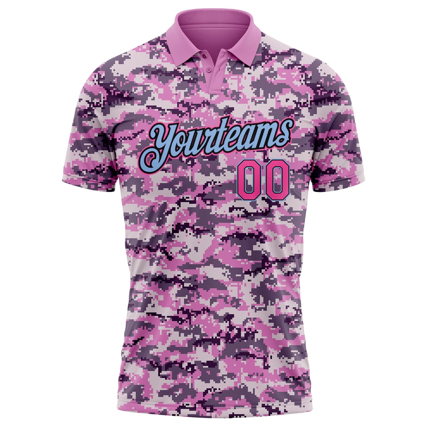 Custom Camo Pink-Light Blue Performance Salute To Service Golf Polo Shirt view 2