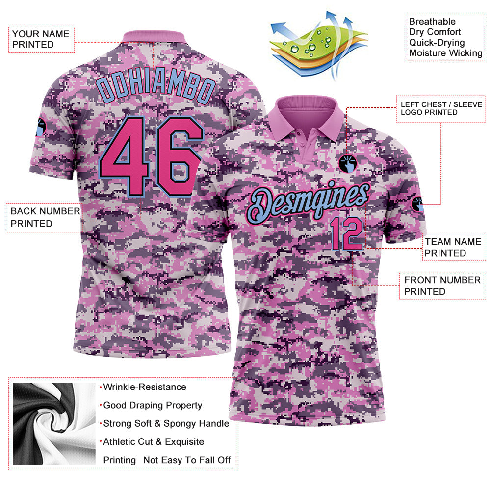 Custom Camo Pink-Light Blue Performance Salute To Service Golf Polo Shirt view 3