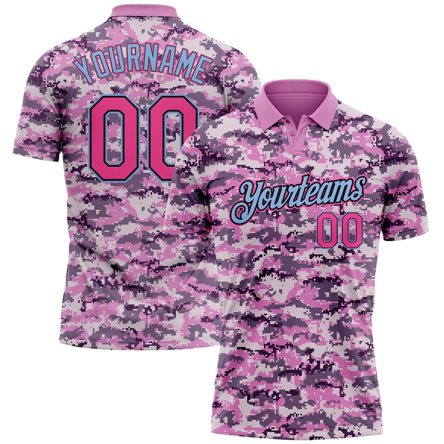 Custom Camo Pink-Light Blue Performance Salute To Service Golf Polo Shirt - Main View