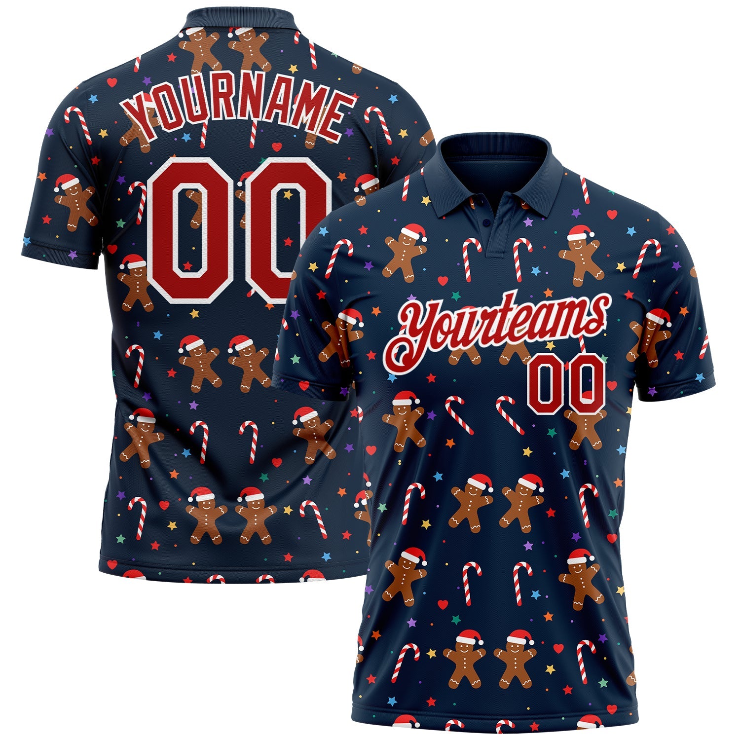Custom Navy Red-White 3D Christmas Performance Golf Polo Shirt - Main View