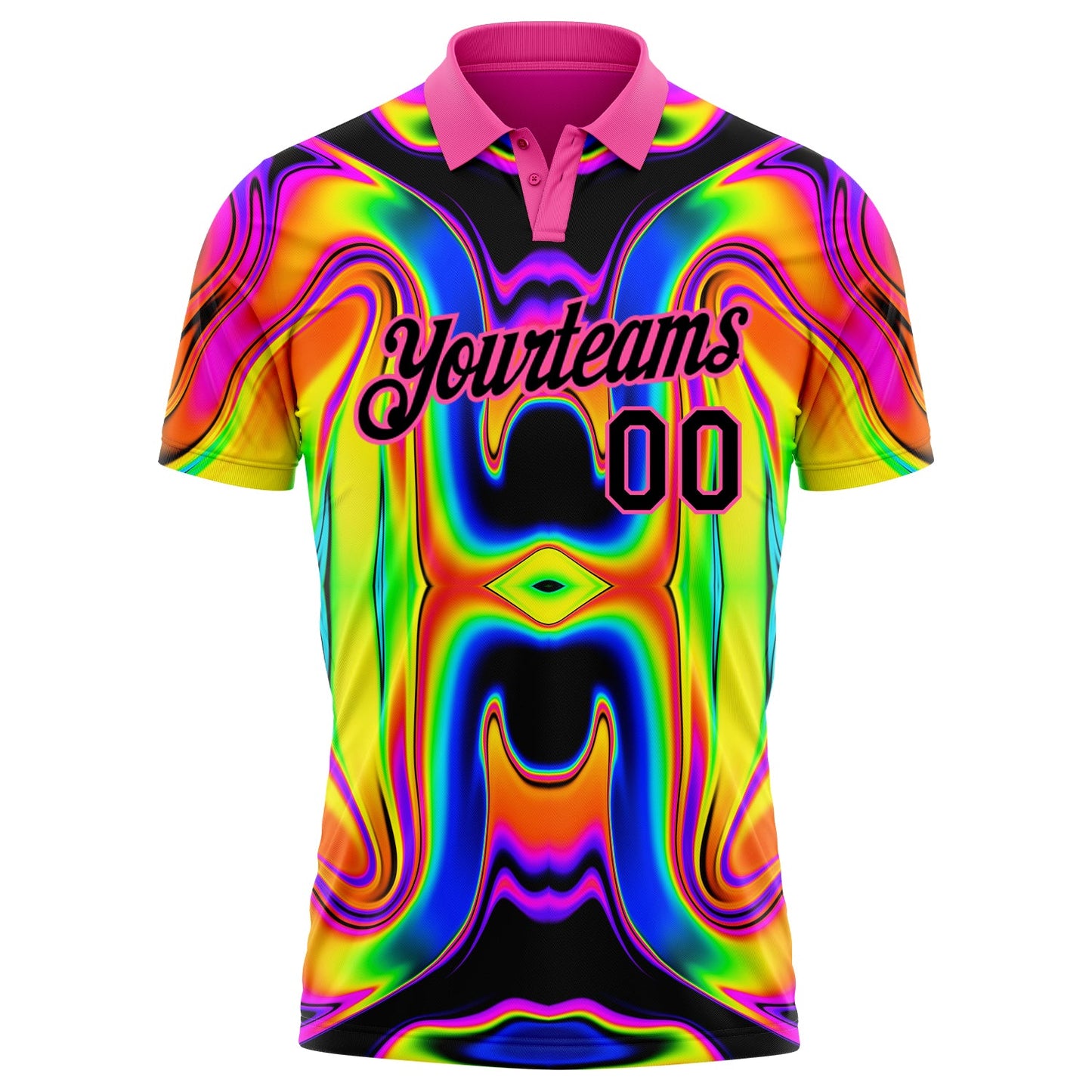Custom Pink Black 3D Pattern Design Abstract Iridescent Psychedelic Swirl Fluid Art Performance Golf Polo Shirt view 2