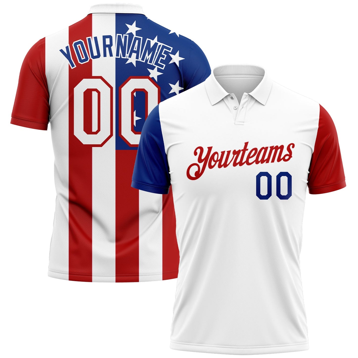 Custom White Red-Royal 3D American Flag Performance Golf Polo Shirt - Main View